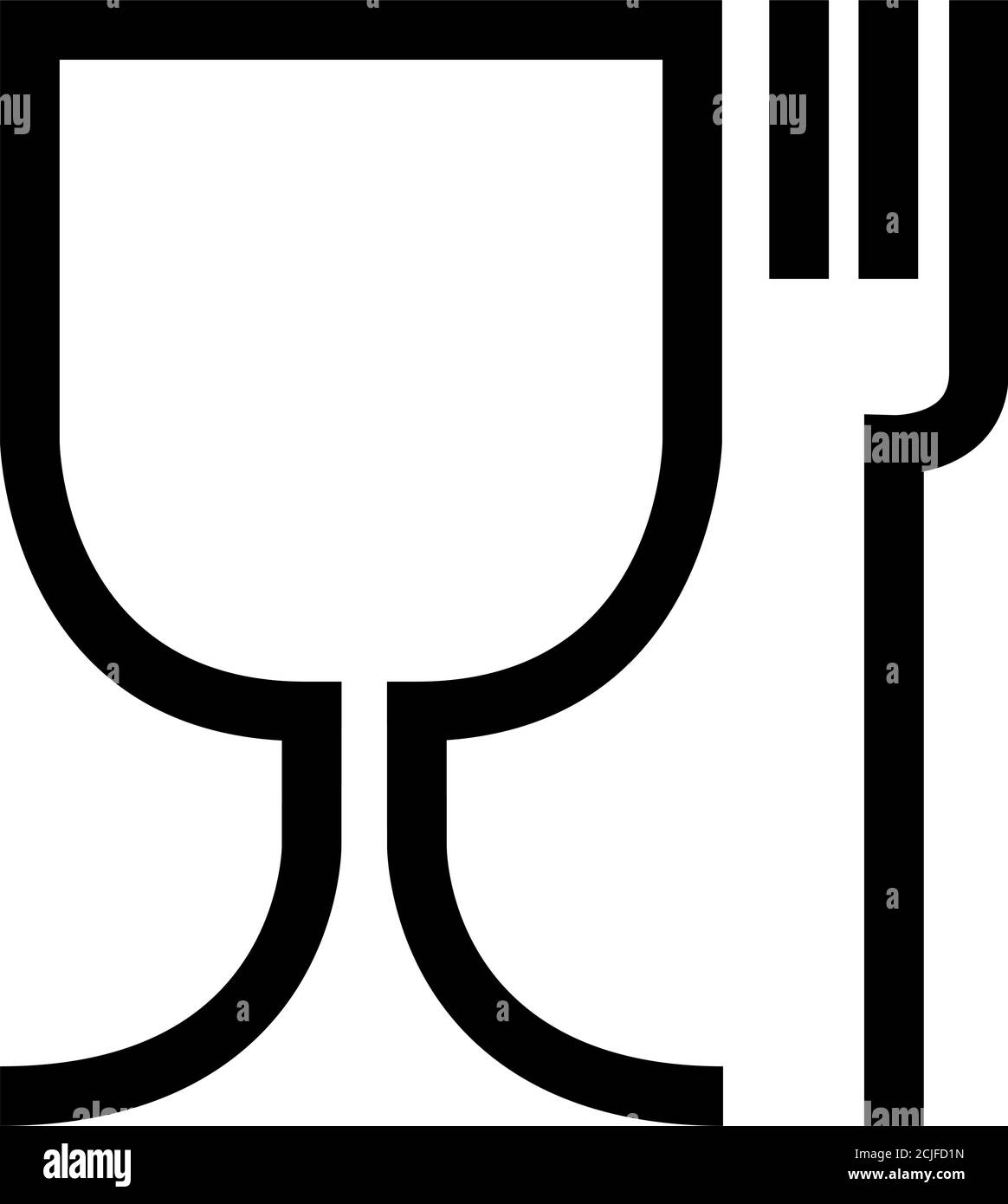 Simbolo di sicurezza per gli alimenti. L'icona internazionale per il materiale alimentare sicuro sono un bicchiere di vino e un simbolo di forchetta. Versione grande . Illustrazione Vettoriale