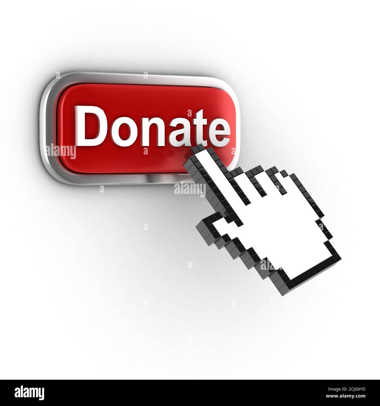 dona il pulsante su sfondo bianco Foto Stock