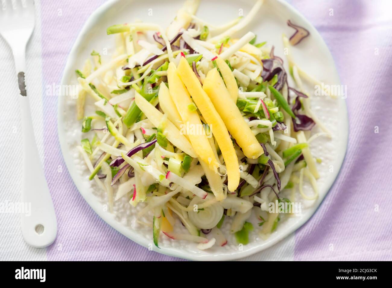 Mangetout mango, cavolo, cavolo rosso, insalata di insalata di salvia di cipolla Foto Stock