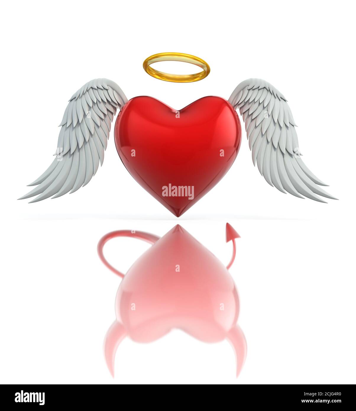 angel cuore visto come un diavolo cuore in riflessione - ami il concetto 3d Foto Stock