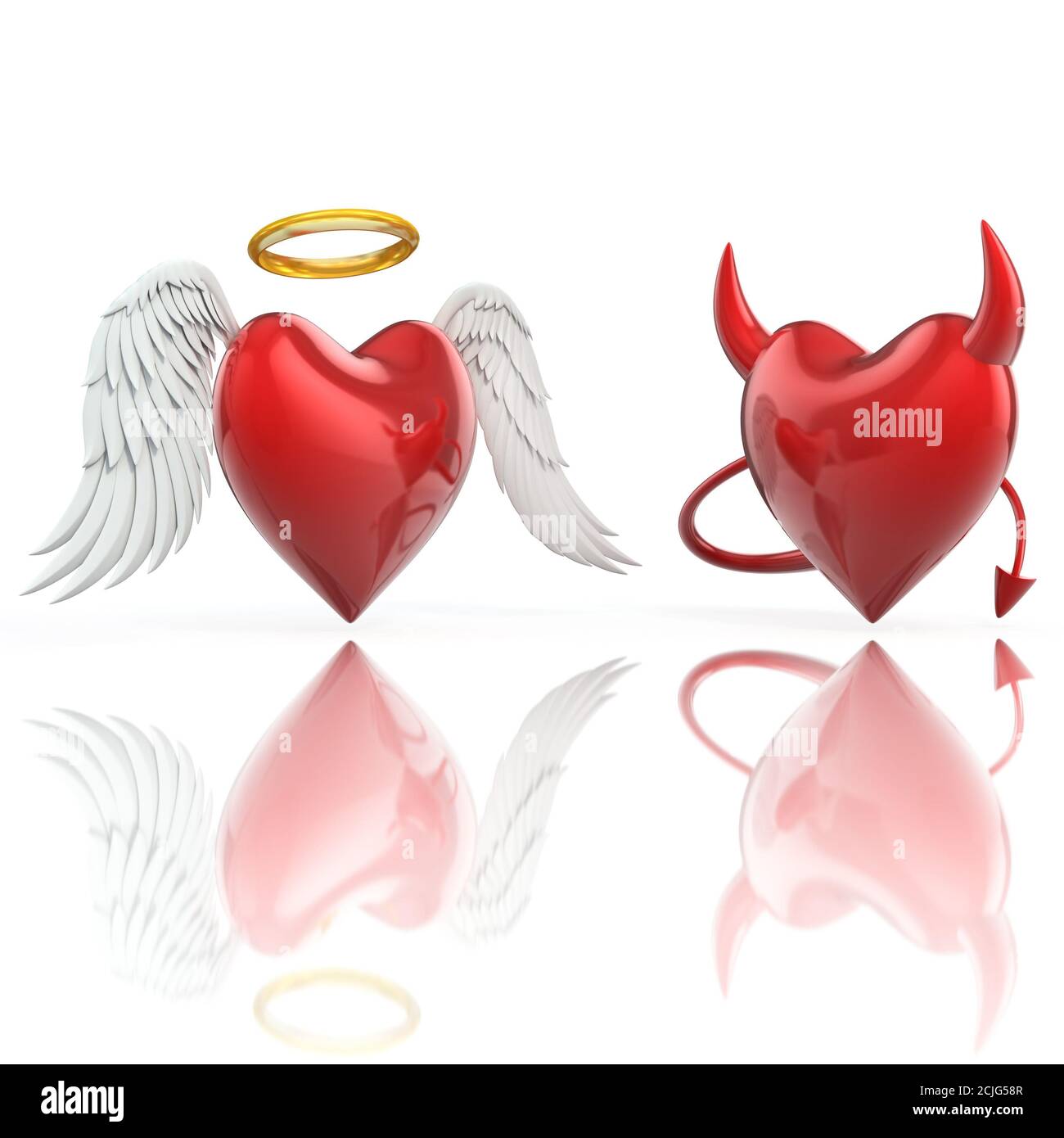 angel cuore e diavolo cuore illustrazione 3d Foto Stock