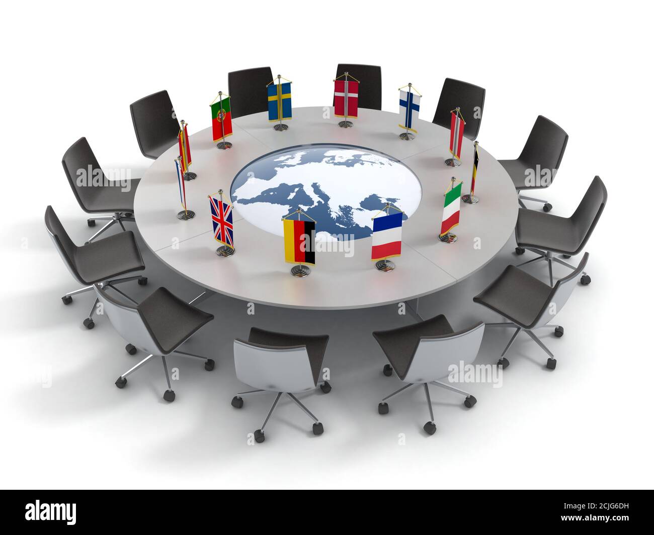 Tavola rotonda Unione europea - riunione UE, conferenza concetto 3d Foto Stock