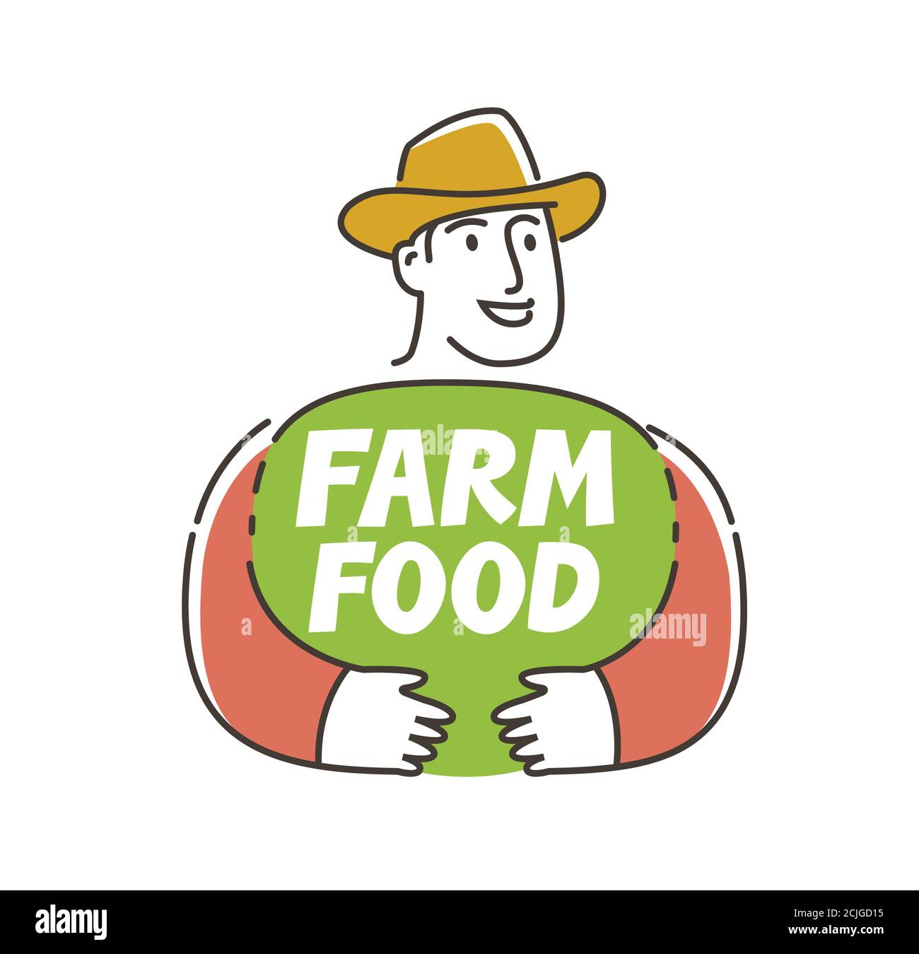 Logo contadino felice. Simbolo di cibo agricolo Illustrazione Vettoriale