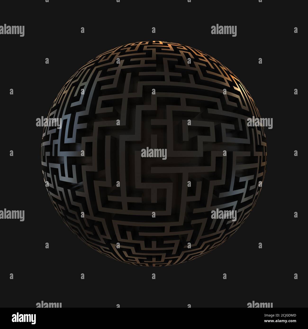 labirinto pianeta - labirinto senza fine con illustrazione 3d a forma sferica Foto Stock