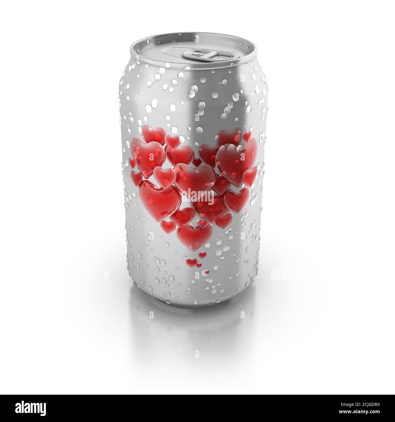 love potion 3d concept - cuori d'amore stampati su alluminio can Foto Stock