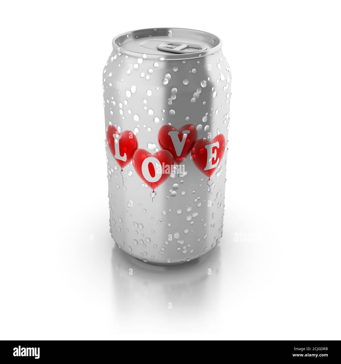 love potion 3d concept - cuori d'amore stampati su alluminio can Foto Stock