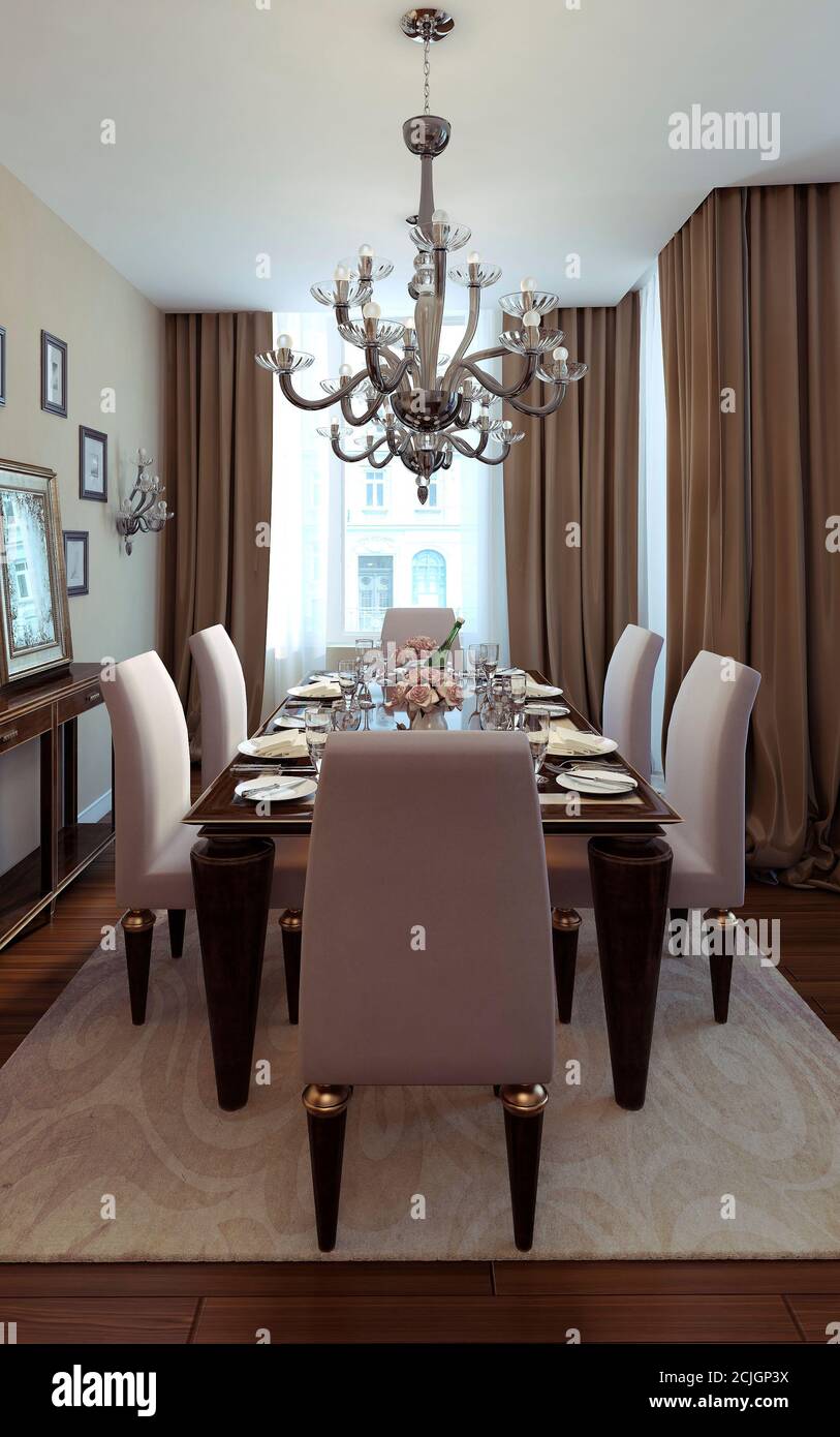 Sala da pranzo di lusso in stile art deco. Immagini 3D Foto Stock