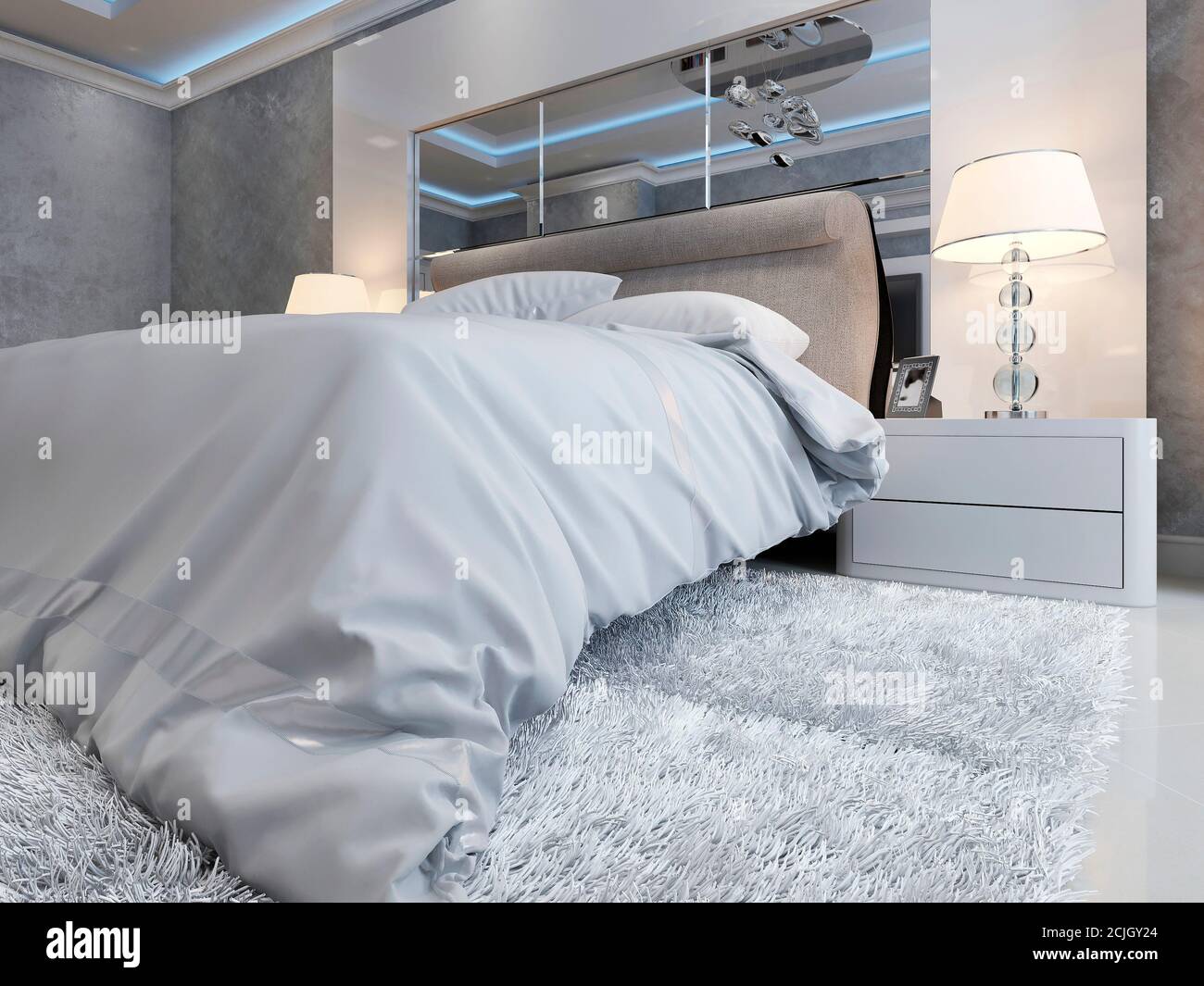 Interni Art Deco della camera da letto, immagine 3d Foto Stock