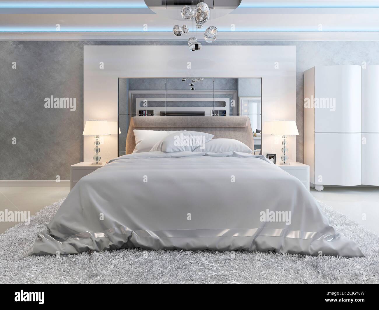 Camera da letto in stile art deco, quadro 3d Foto Stock