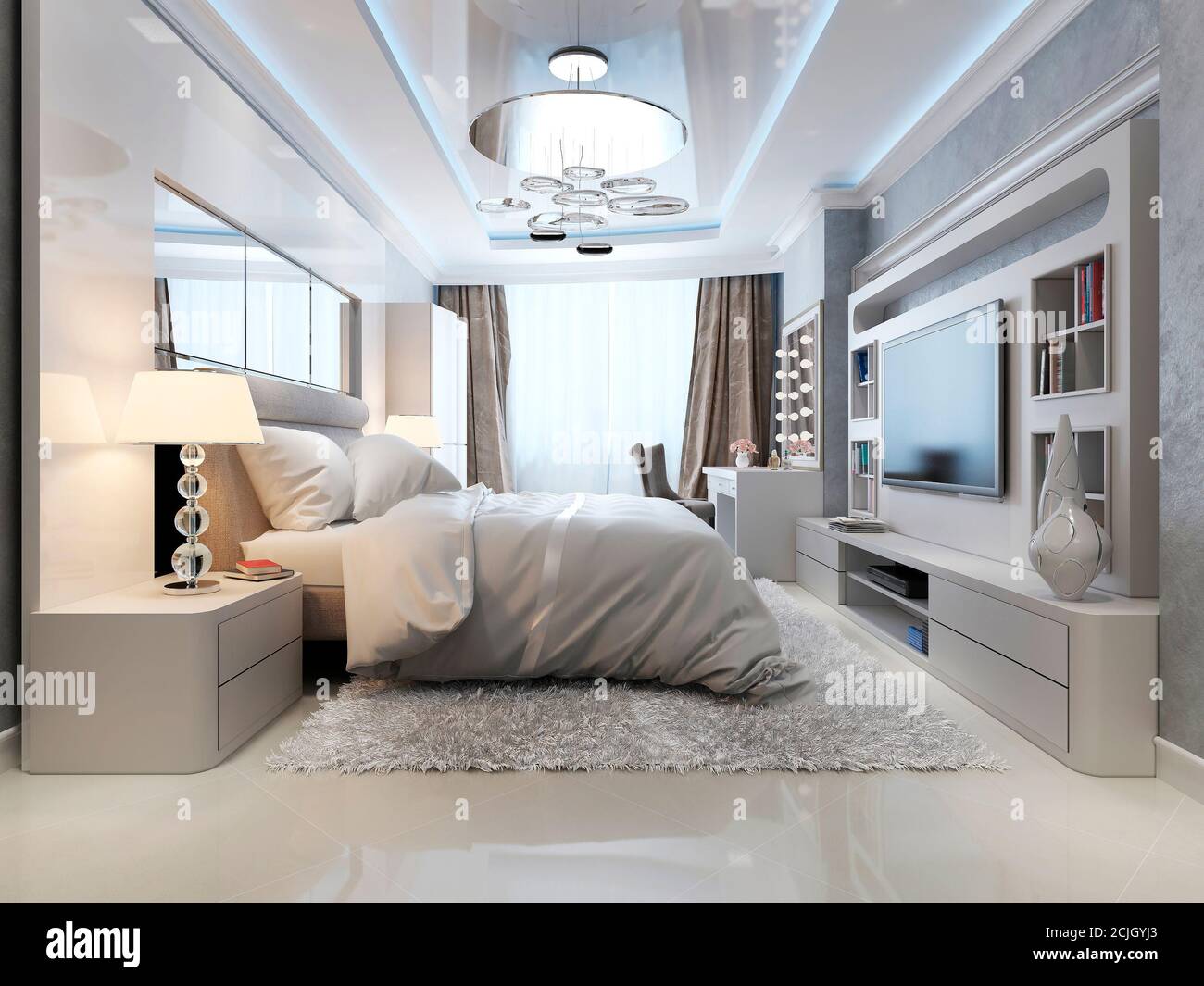 Camera da letto in stile classico e art deco, quadri 3d Foto Stock