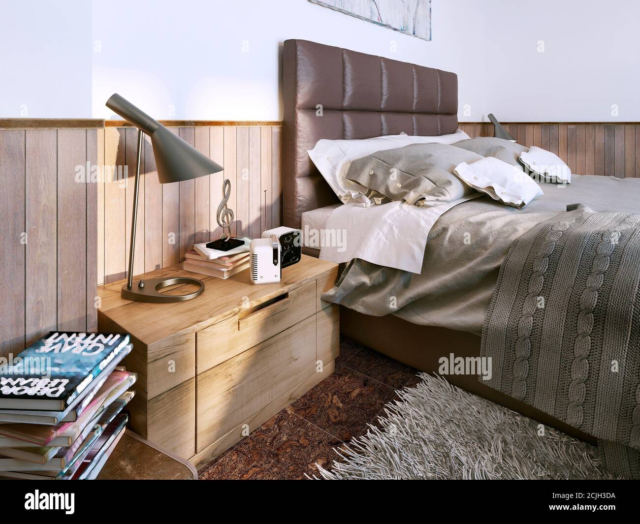 Camera da letto in stile contemporaneo. immagine 3d Foto Stock