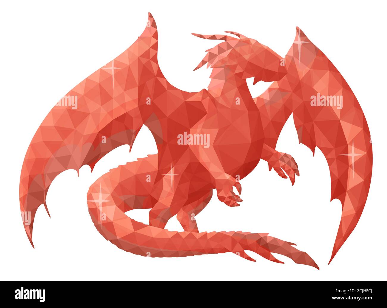Bella illustrazione poly bassa con drago rosso su sfondo bianco Illustrazione Vettoriale