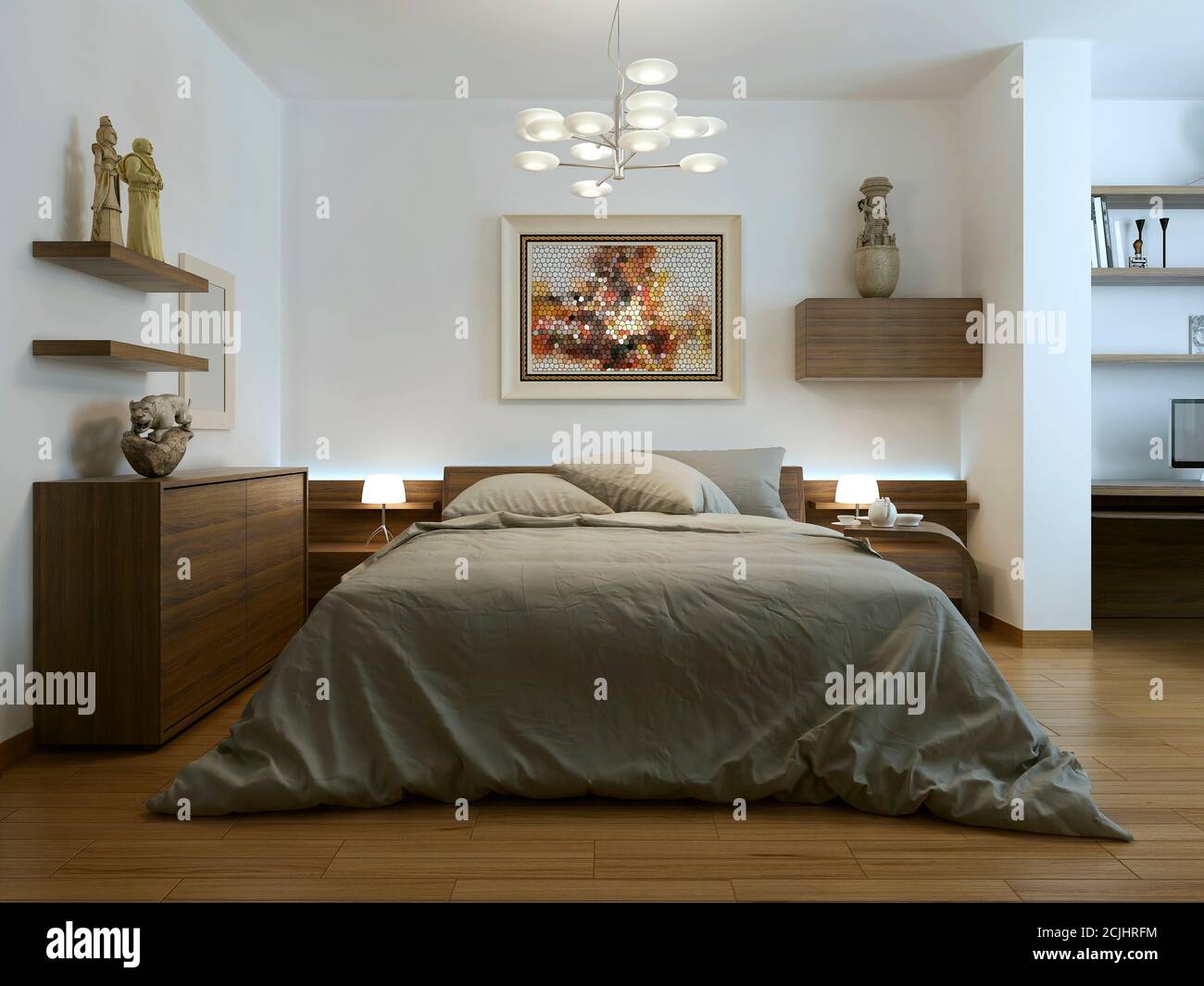 Camera da letto in stile contemporaneo, immagini 3d Foto Stock