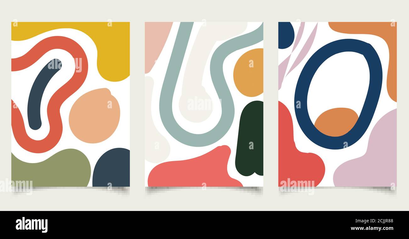 Set di template di brochure astratto forme organiche minime composizione colore pastello sfondo in stile collage contemporaneo alla moda. Illustrazione vettoriale Illustrazione Vettoriale