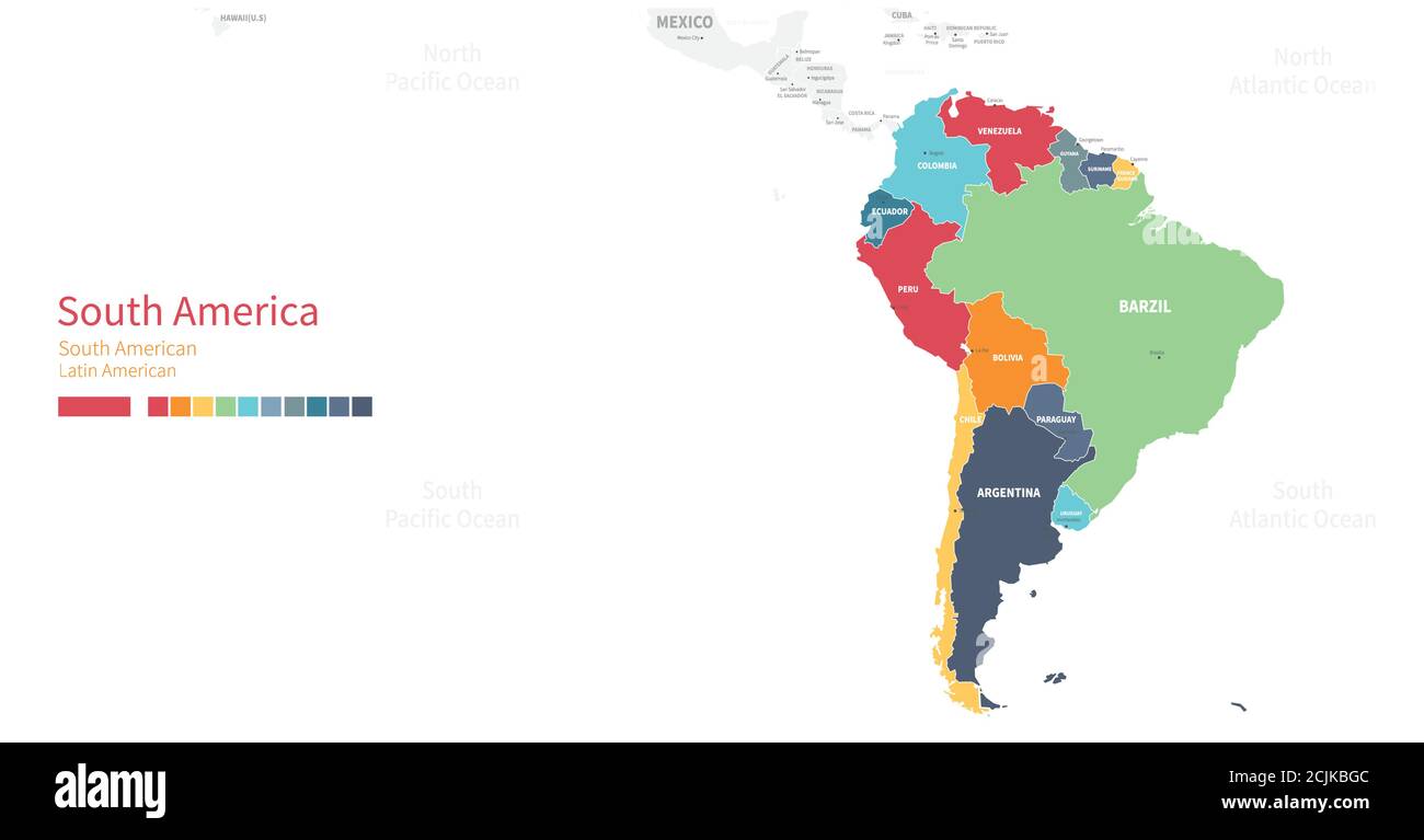 Mappa vettoriale colorata e dettagliata del paese sudamericano. Illustrazione Vettoriale