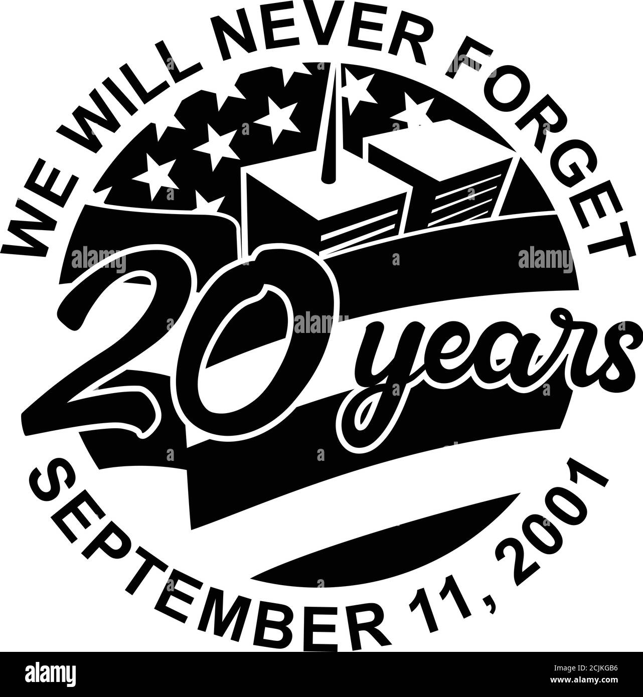Illustrazione in stile retrò del 9-11 Patriot Day Memorial che mostra WTC edificio e americana bandiera degli Stati Uniti con parole che non dimenticheremo mai 11 settembre 2001 20 Illustrazione Vettoriale