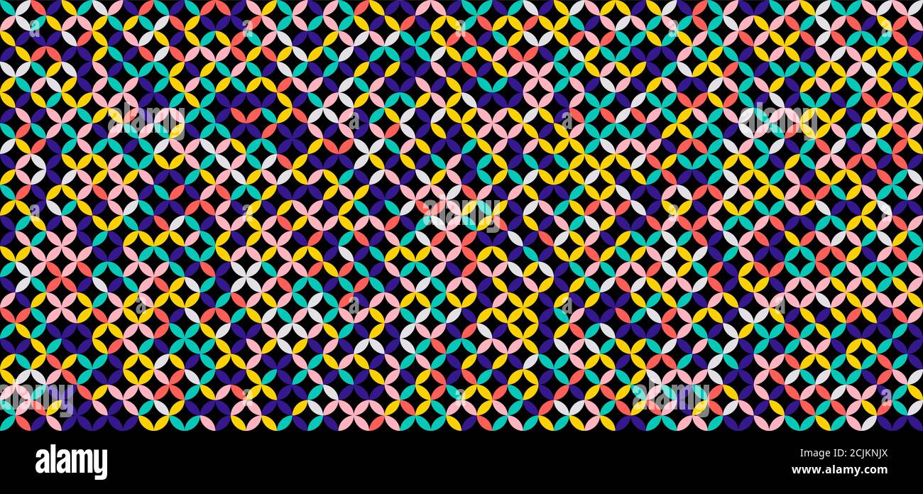 Cerchi geometrici motivo floreale rotondo senza cuciture colorato su sfondo nero. Illustrazione vettoriale Illustrazione Vettoriale