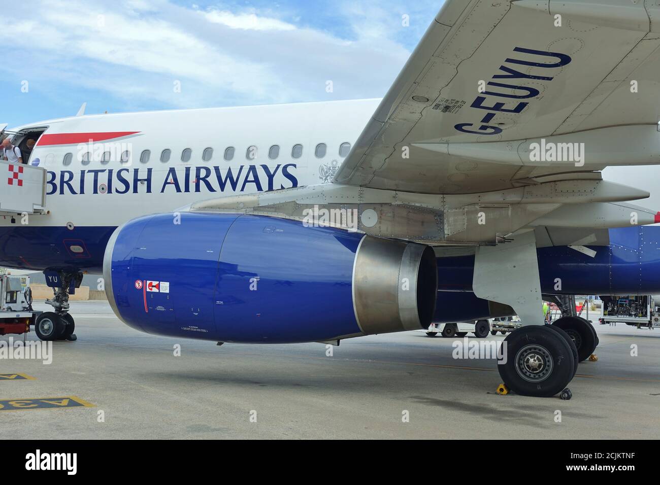 PALERMO, ITALIA -3 SET 2020- Vista di un aereo da British Airways (BA) all'aeroporto Falcone Borsellino (PMO) di Palermo, Sicilia. Foto Stock