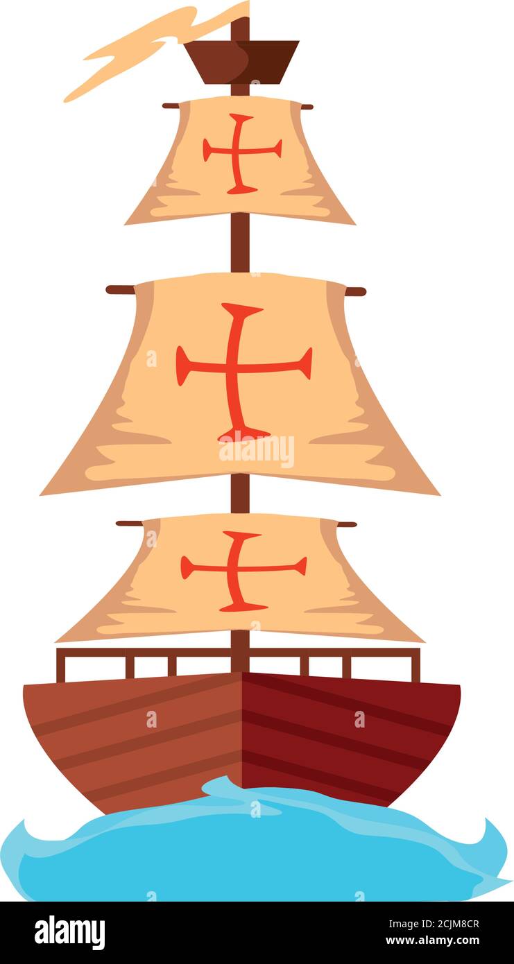 nave a vela che galleggia sulle onde del mare, caravel santa maria,  columbus giorno vettore illustrazione disegno Immagine e Vettoriale - Alamy