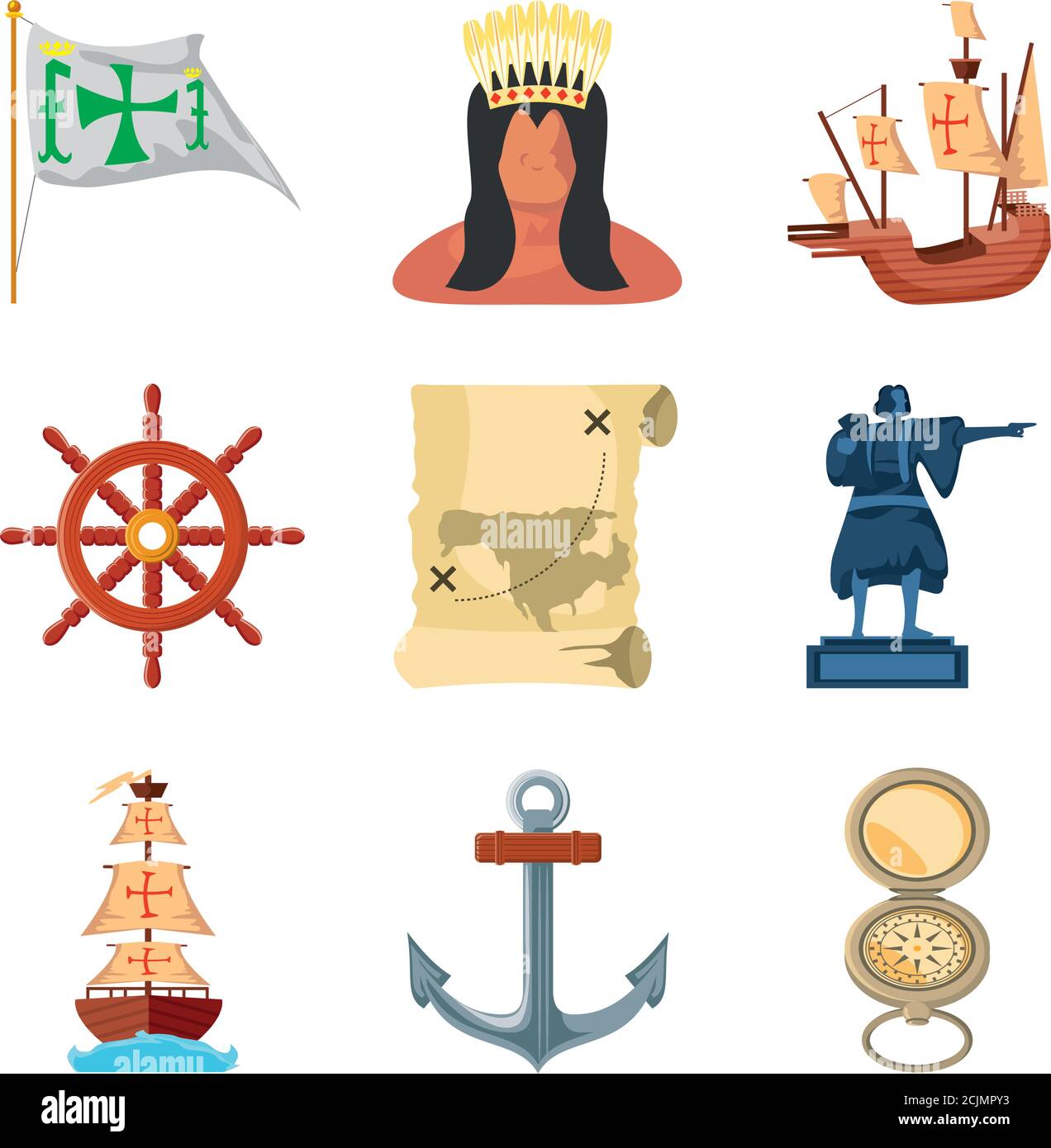 icone del giorno di columbus impostate su un disegno vettoriale a sfondo bianco Illustrazione Vettoriale