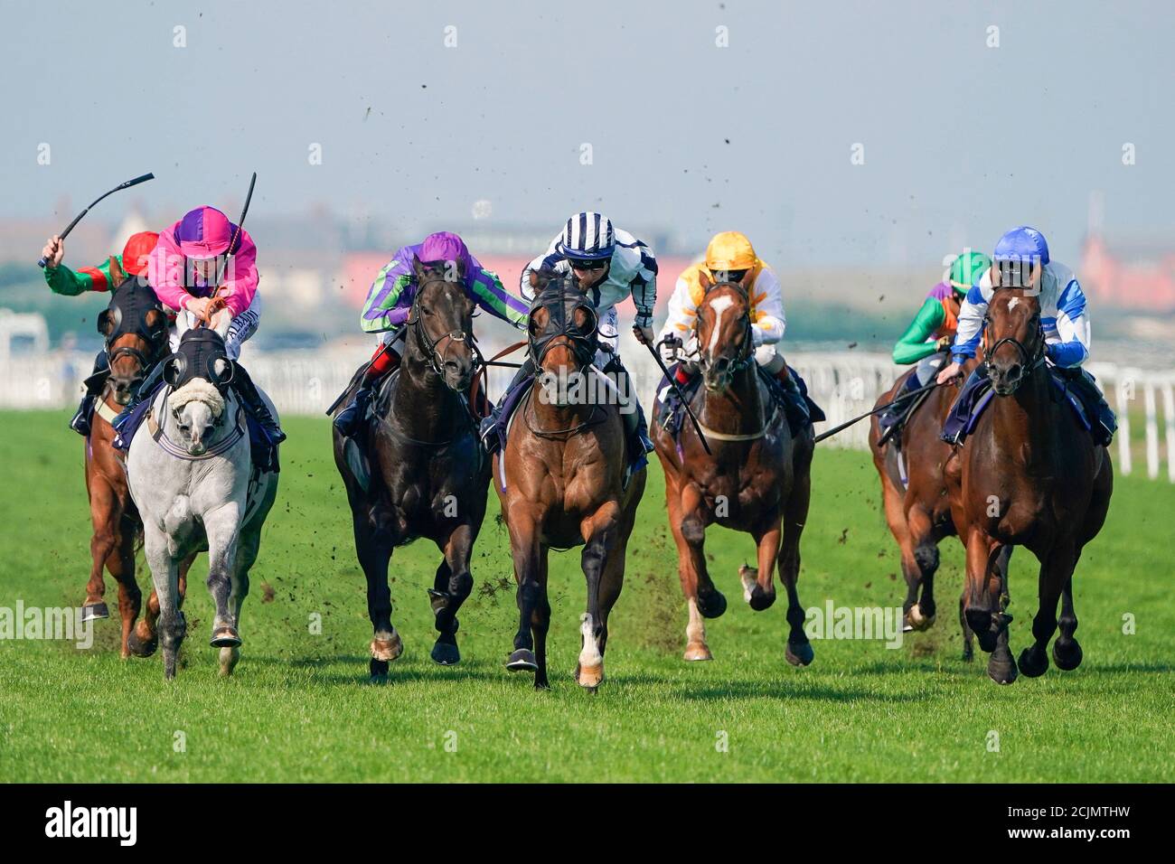 Il nonno Tom guidato da Ray Dawson (centro) continua a vincere il seguito alle gare su Twitter handicap al Great Yarmouth Racecourse. Foto Stock