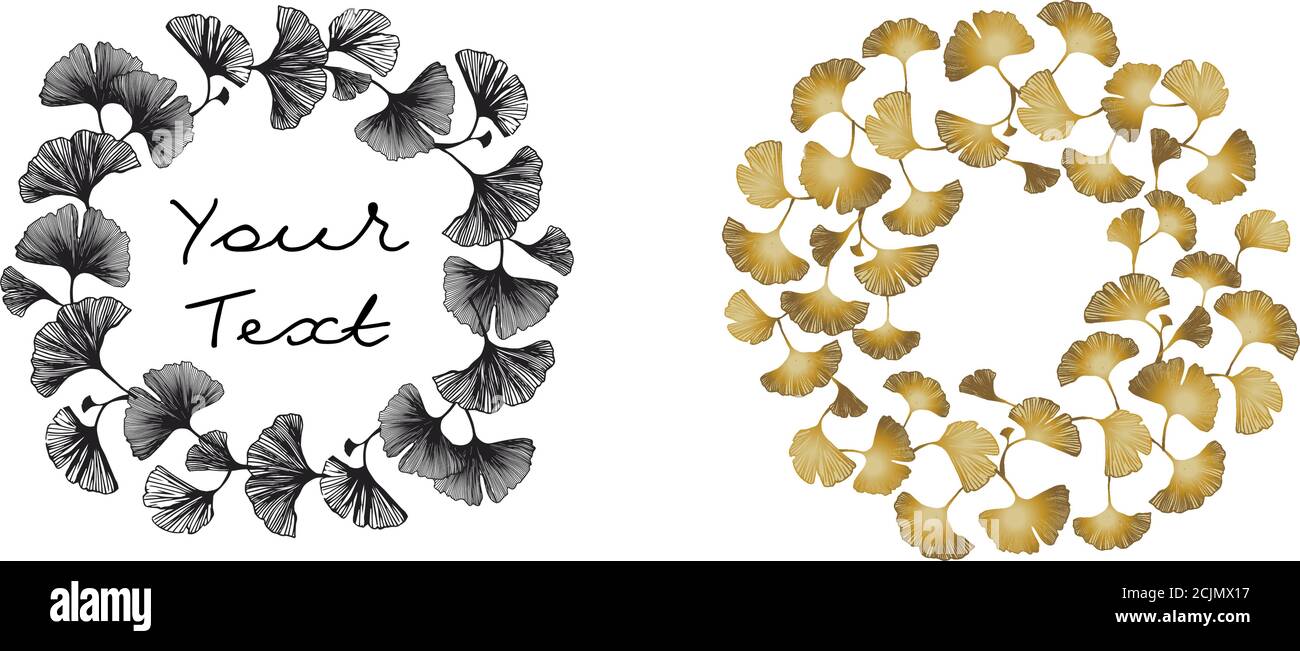 Nero, vettore giallo-oro senza cuciture elegante carta da parati con foglie. Glitter illustrazione astratta con foglie di ginkgo biloba. Design per tessuti, fab Illustrazione Vettoriale