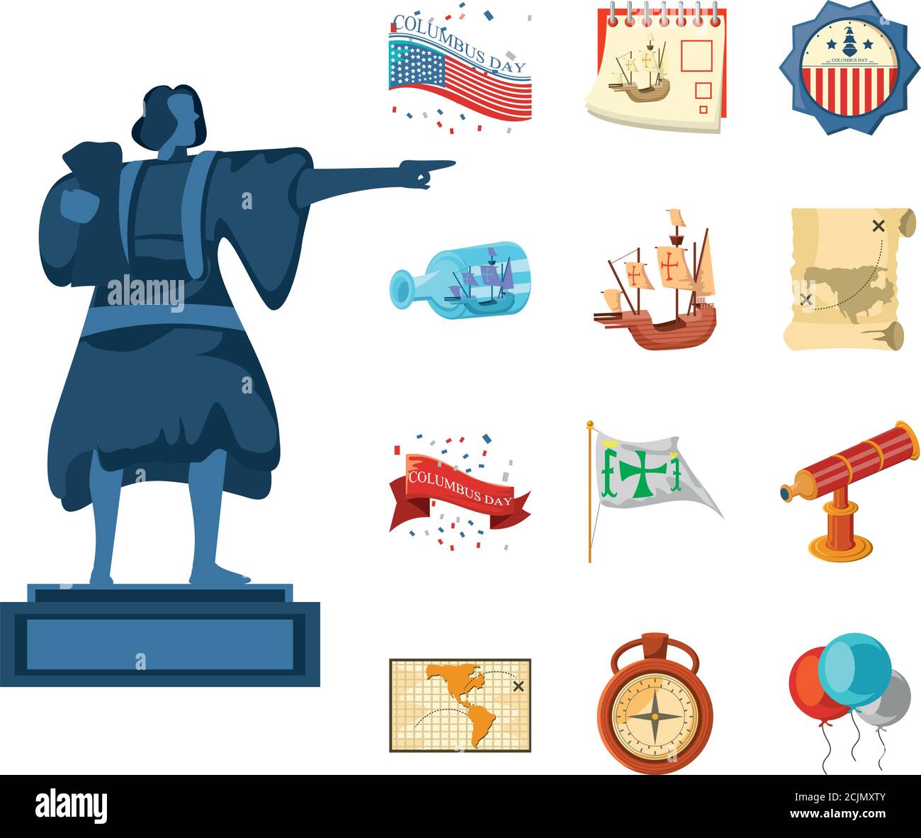 serie di icone columbus day su sfondo bianco illustrazione vettoriale design Illustrazione Vettoriale