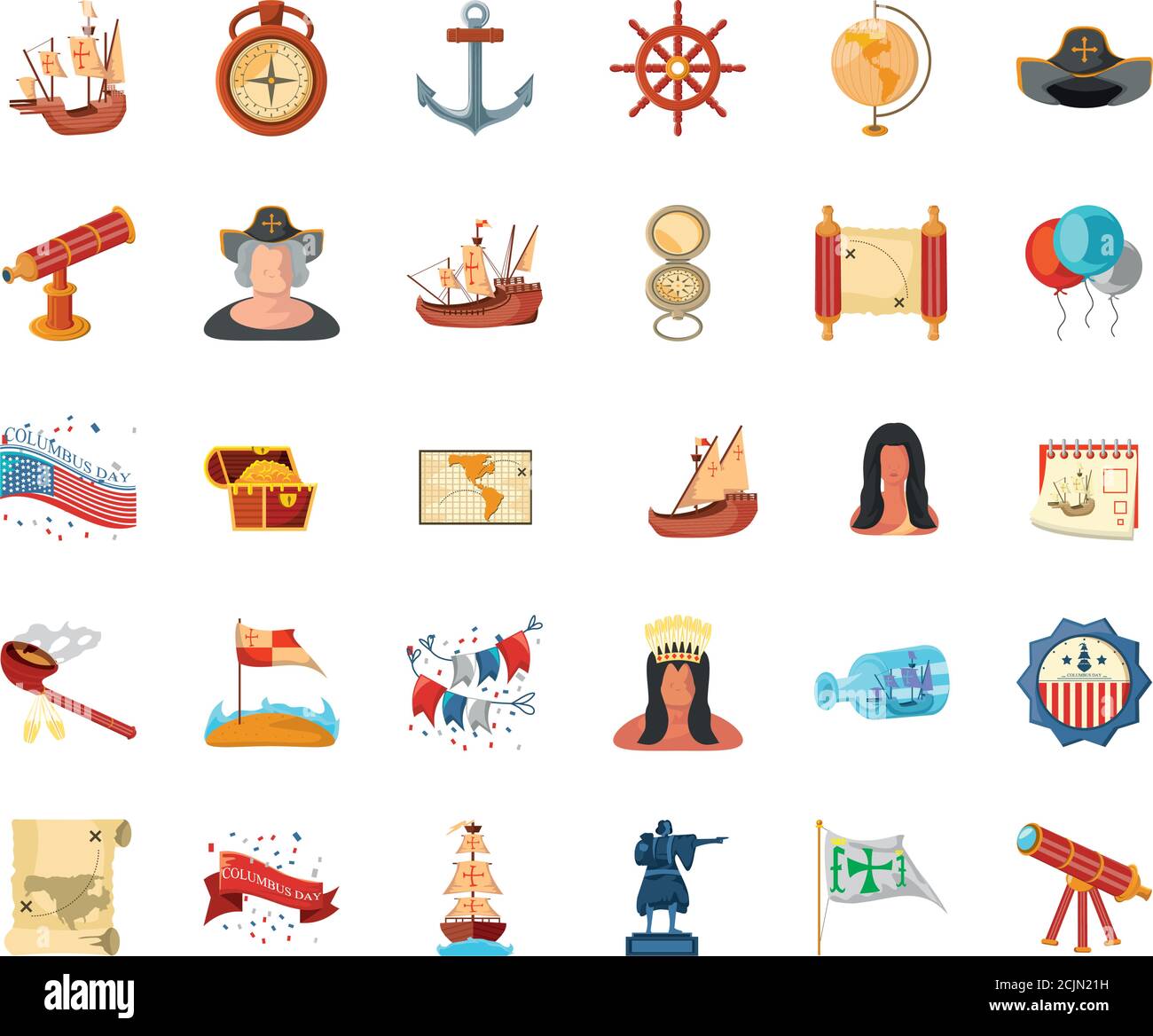 pacchetto di icone columbus giorno su sfondo bianco illustrazione vettoriale design Illustrazione Vettoriale