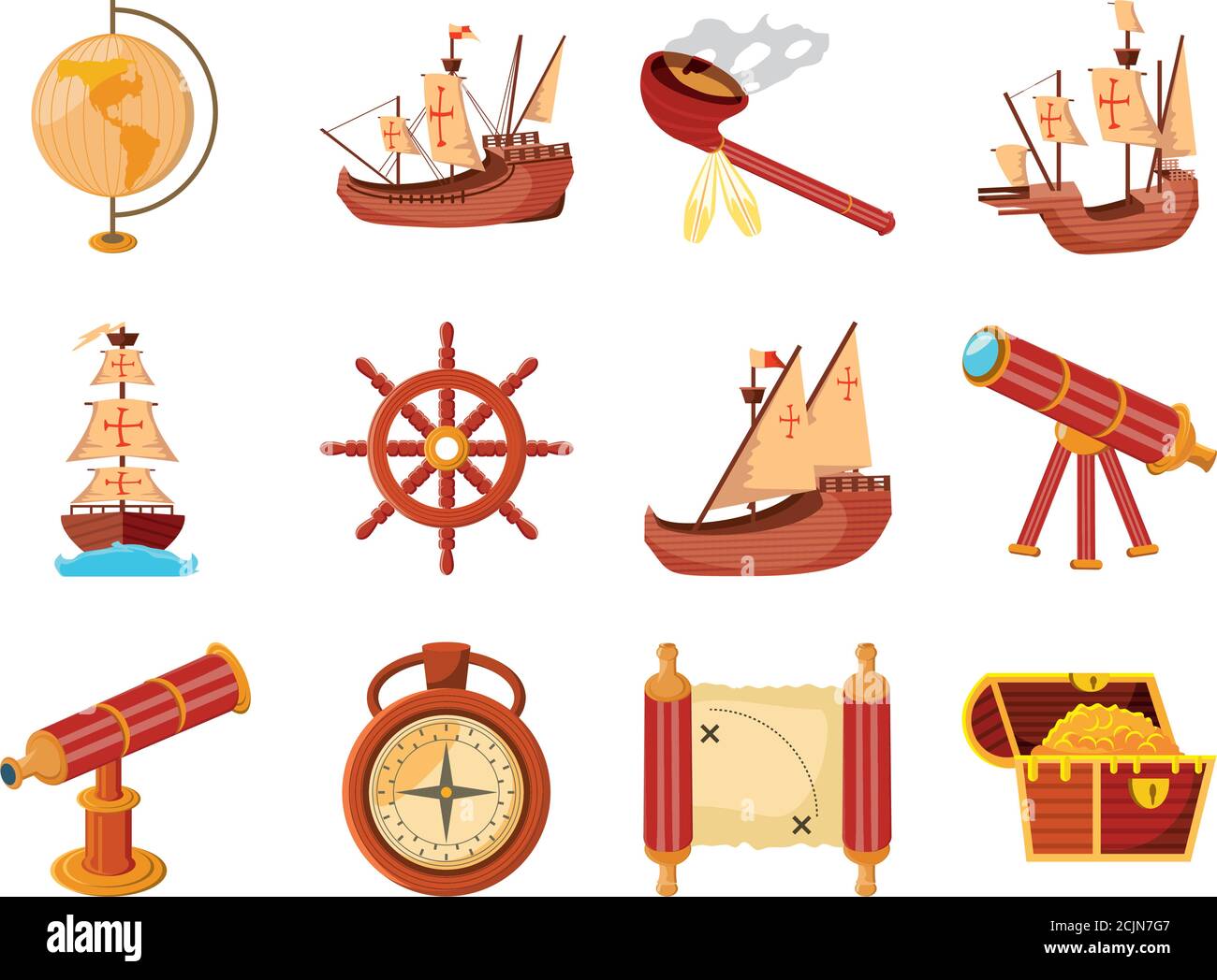 set di icone columbus day su sfondo bianco illustrazione vettoriale design Illustrazione Vettoriale