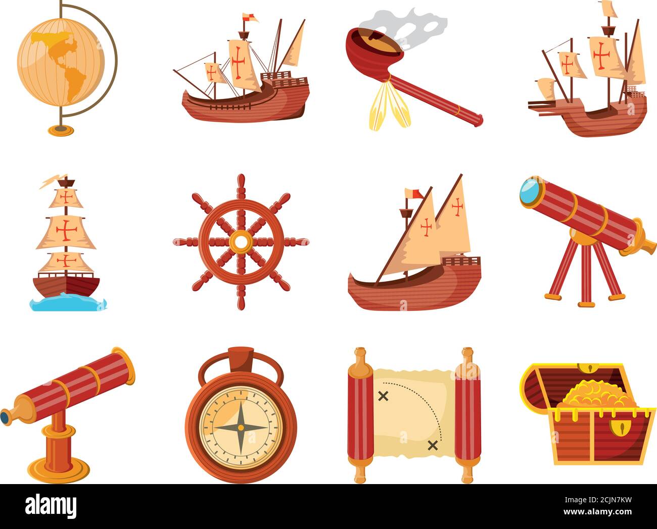 set di icone columbus day su sfondo bianco illustrazione vettoriale design Illustrazione Vettoriale