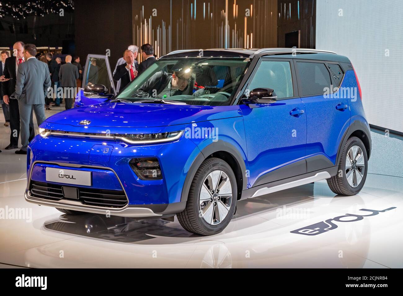 Auto elettrica Kia e-Soul all'89° Salone Internazionale dell'Auto di Ginevra. Ginevra, Svizzera - 5 marzo 2019. Foto Stock