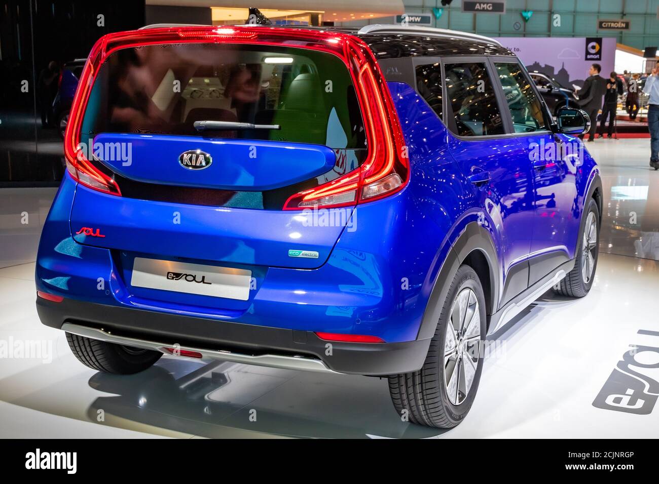 Auto elettrica Kia e-Soul all'89° Salone Internazionale dell'Auto di Ginevra. Ginevra, Svizzera - 5 marzo 2019. Foto Stock