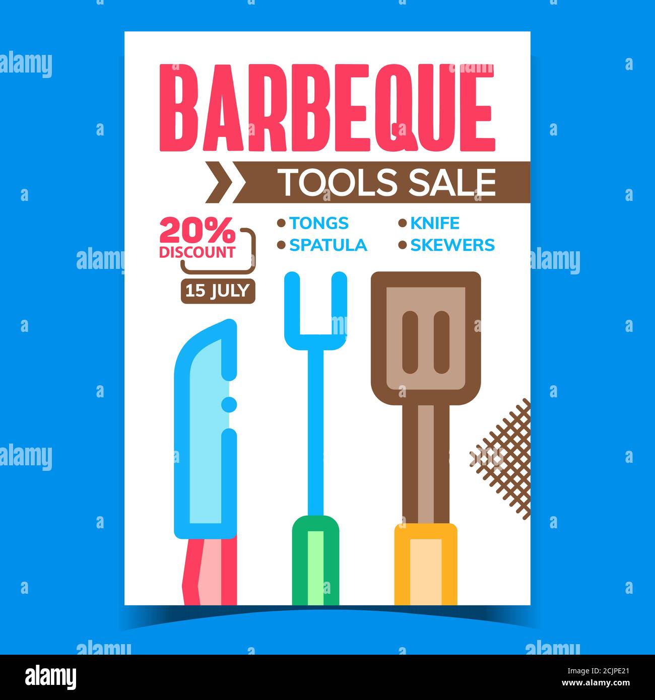 Strumenti per barbecue Vendita Creative Promo Poster Vector Illustrazione Vettoriale