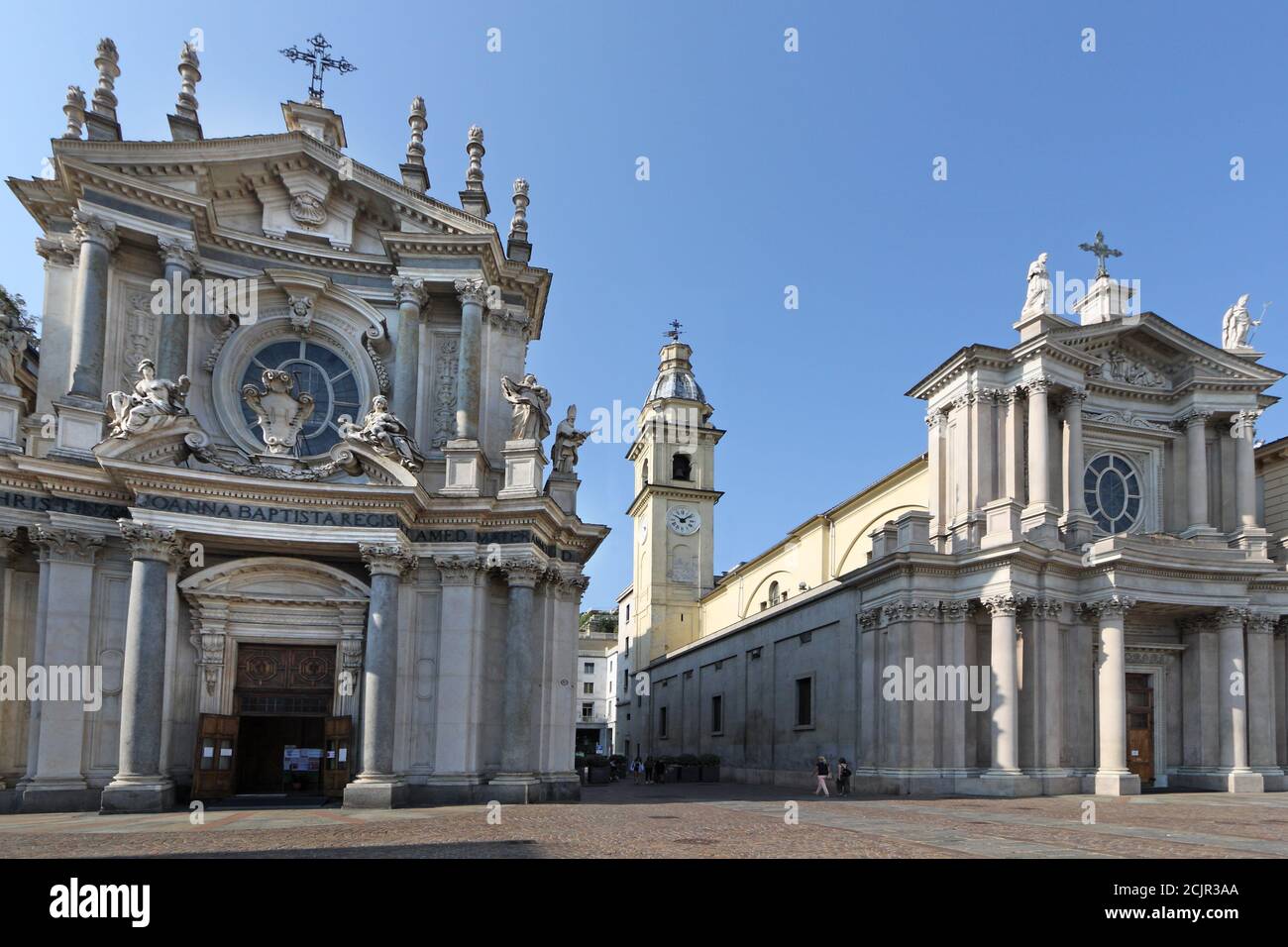 Chiesa di Santa Cristina (a sinistra) e Chiesa di San Borromeo, Piazza San Carlo, Torino, Piemonte, Italia. Foto Stock