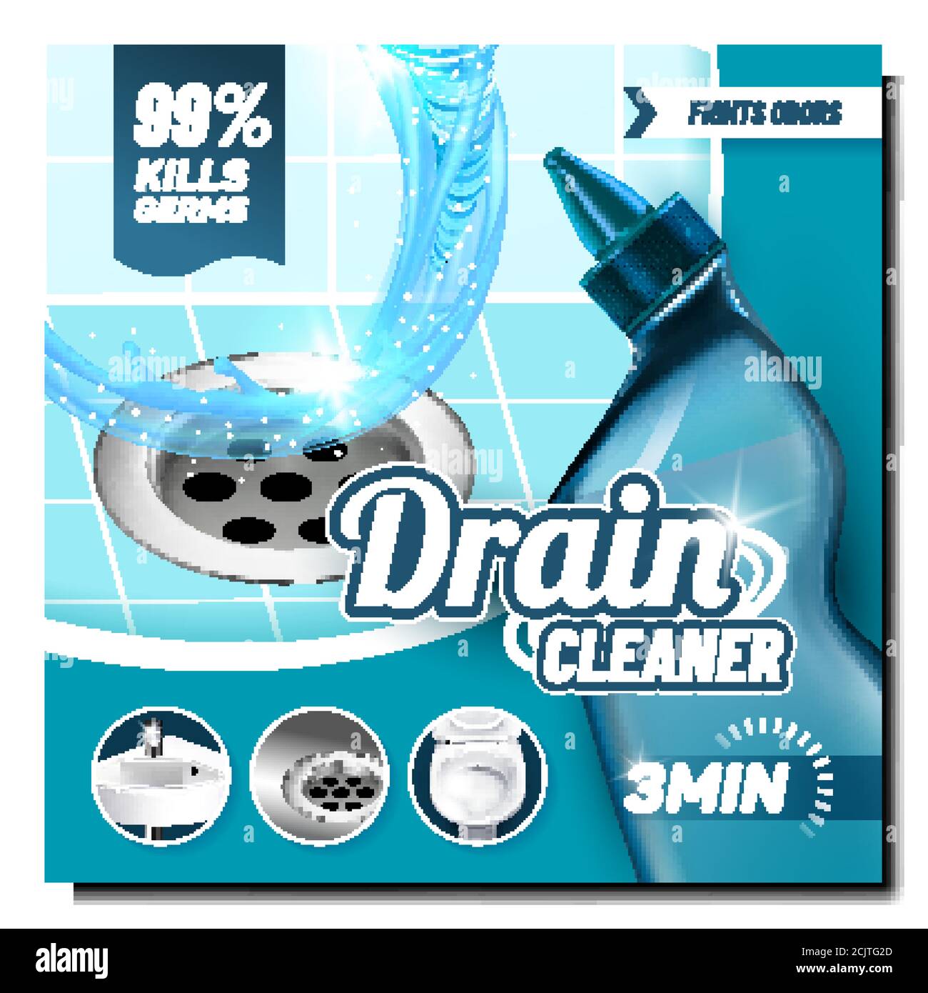 Il detergente di scarico uccide i germi Promo Poster Vector Illustrazione Vettoriale