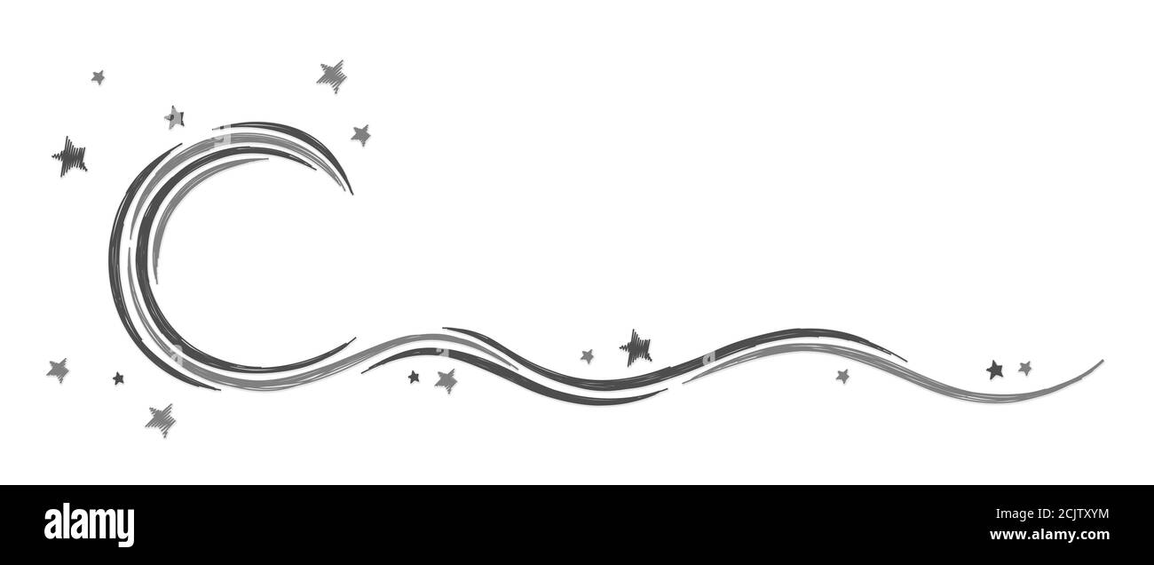 Simbolo della luna stilizzato con stelle e onde. Illustrazione Vettoriale