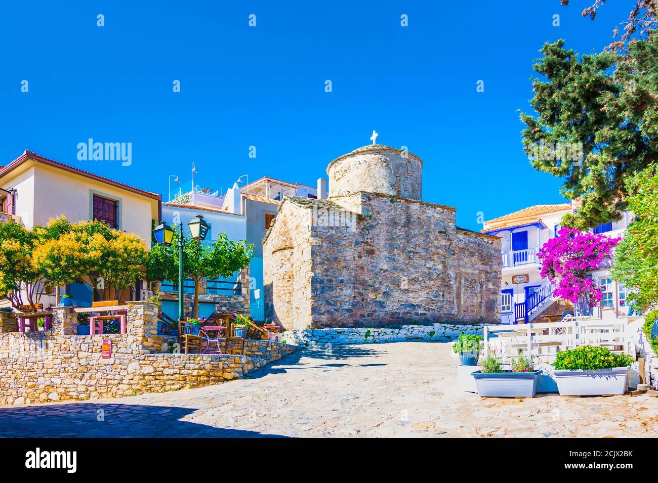 Il vecchio villaggio di Chora nell'isola di Alonnisos, Grecia. Foto Stock