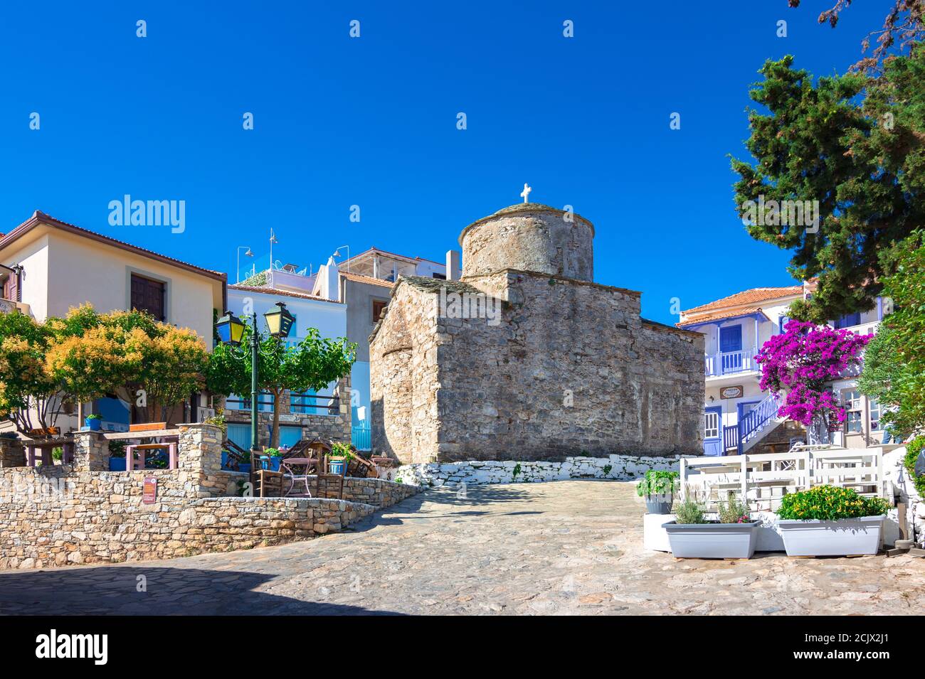 Il vecchio villaggio di Chora nell'isola di Alonnisos, Grecia. Foto Stock