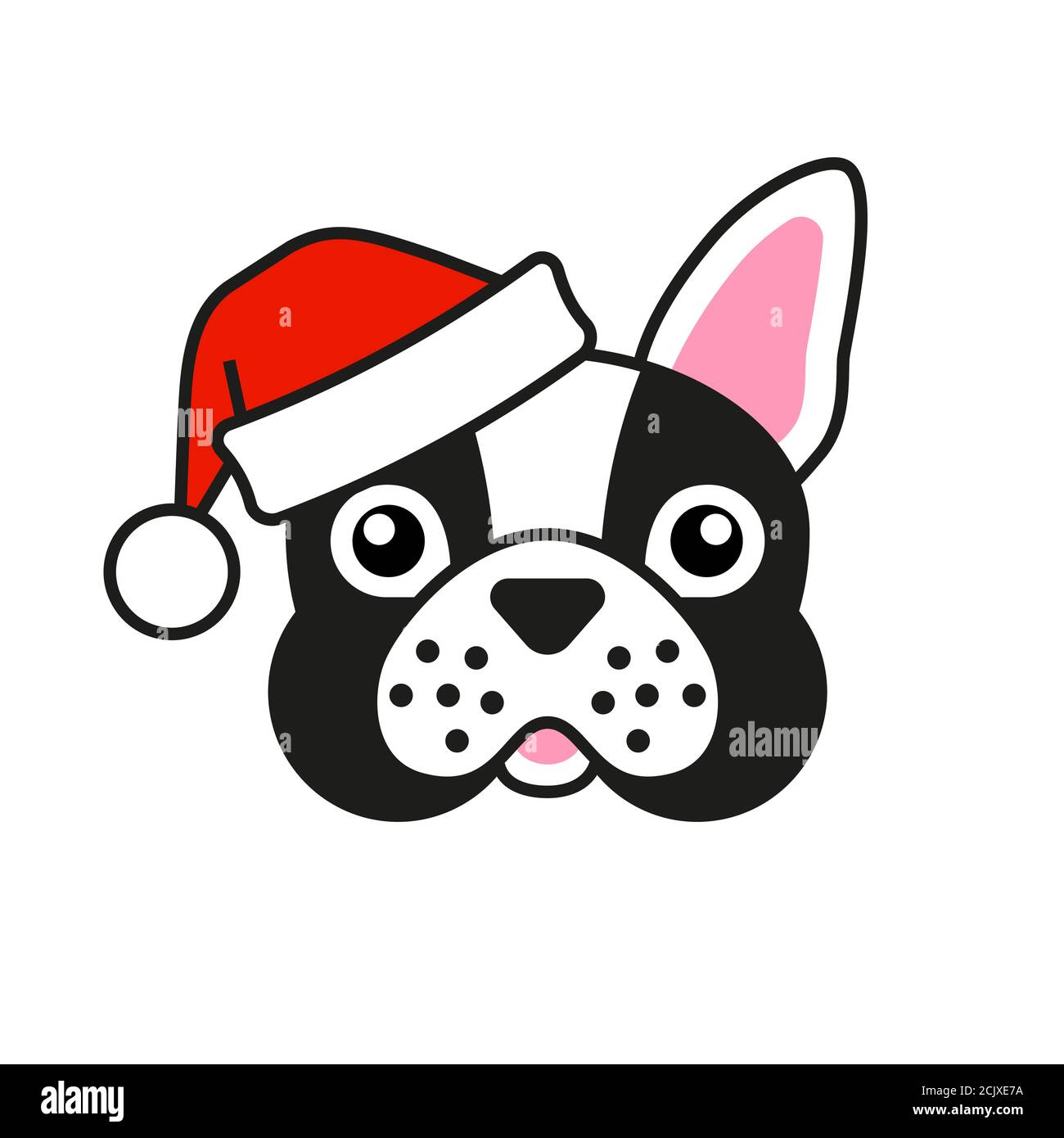 Carino bulldog francese nel cappello di babbo natale Illustrazione Vettoriale
