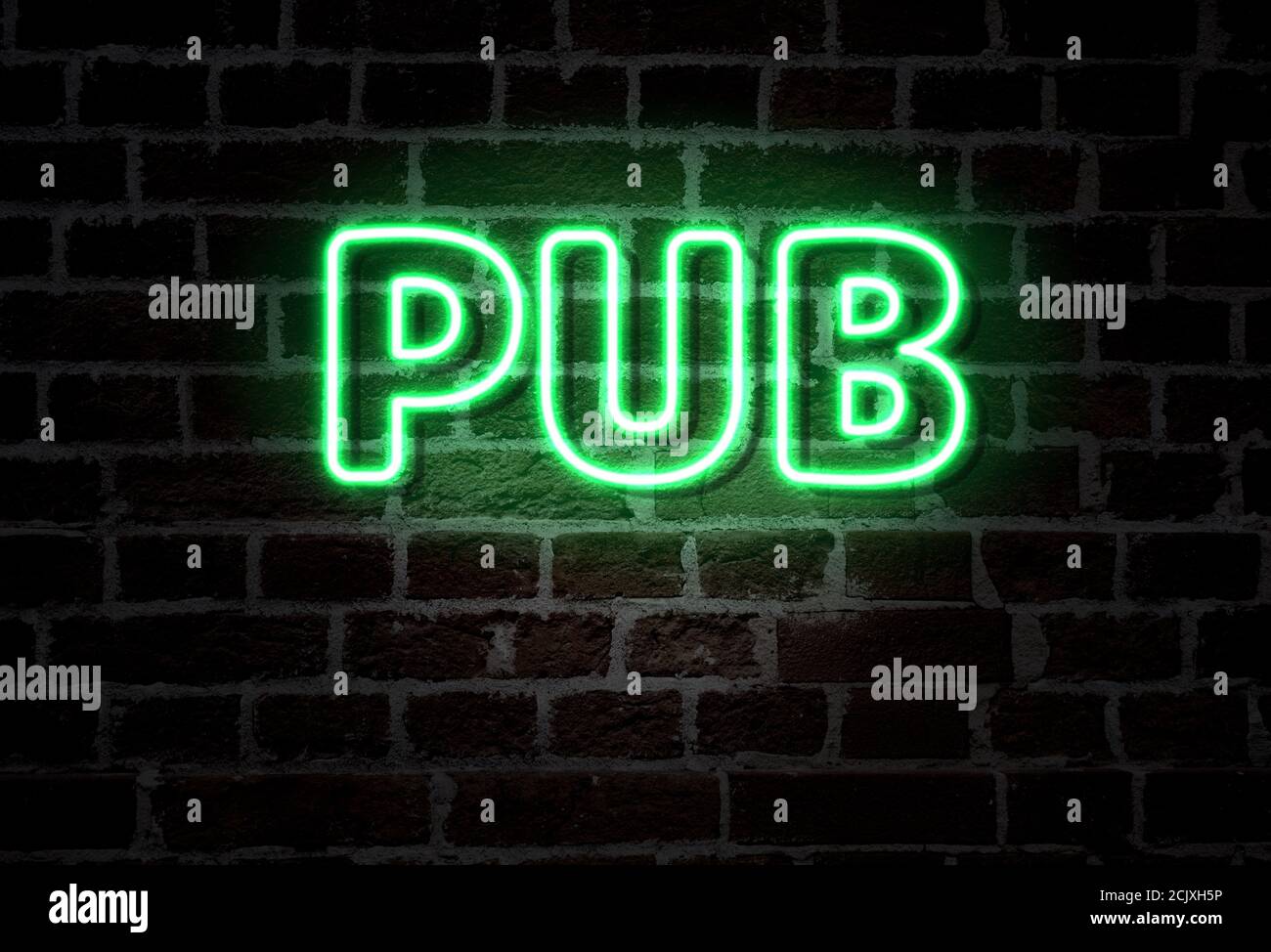 PUB - cartello al neon sulla parete di mattoni Foto Stock