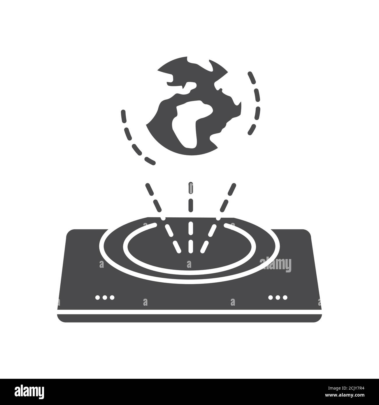 Icona glifo nero dell'immagine gografica. Oggetto tridimensionale. Realtà virtuale. Tecnologia innovativa. Pittogramma per pagina Web, app mobile. GUI UI UX Illustrazione Vettoriale