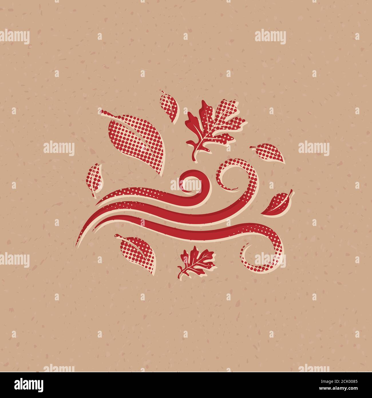 L'autunno lascia l'icona in stile mezzitoni. Immagine vettoriale grunge di sfondo. Illustrazione Vettoriale