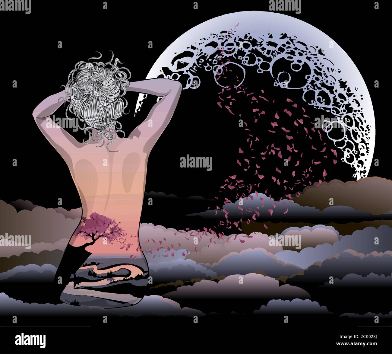 Happy Thanksgiving Day in Corea, il nome della vacanza è scritto in cinese parole, elementi disegnati a mano di Happy Chuseok-metà autunno piena luna festi Illustrazione Vettoriale