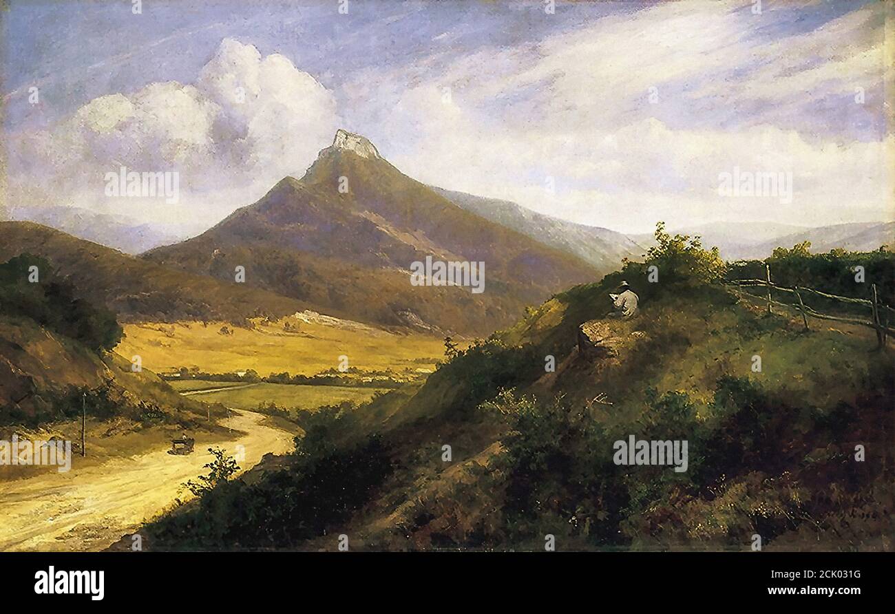 Telepy Karoly - Pittore in un paesaggio (Castello di Murán) - Scuola Ungherese - XIX secolo Foto Stock