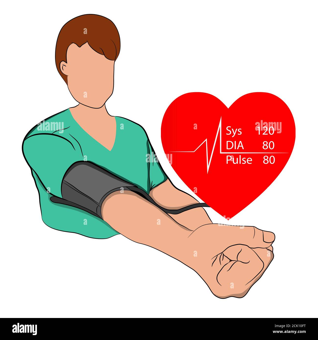 Un uomo che misura il concetto di pressione del vettore di misurazione della pressione sanitaria disegno grafico dell'illustrazione Illustrazione Vettoriale
