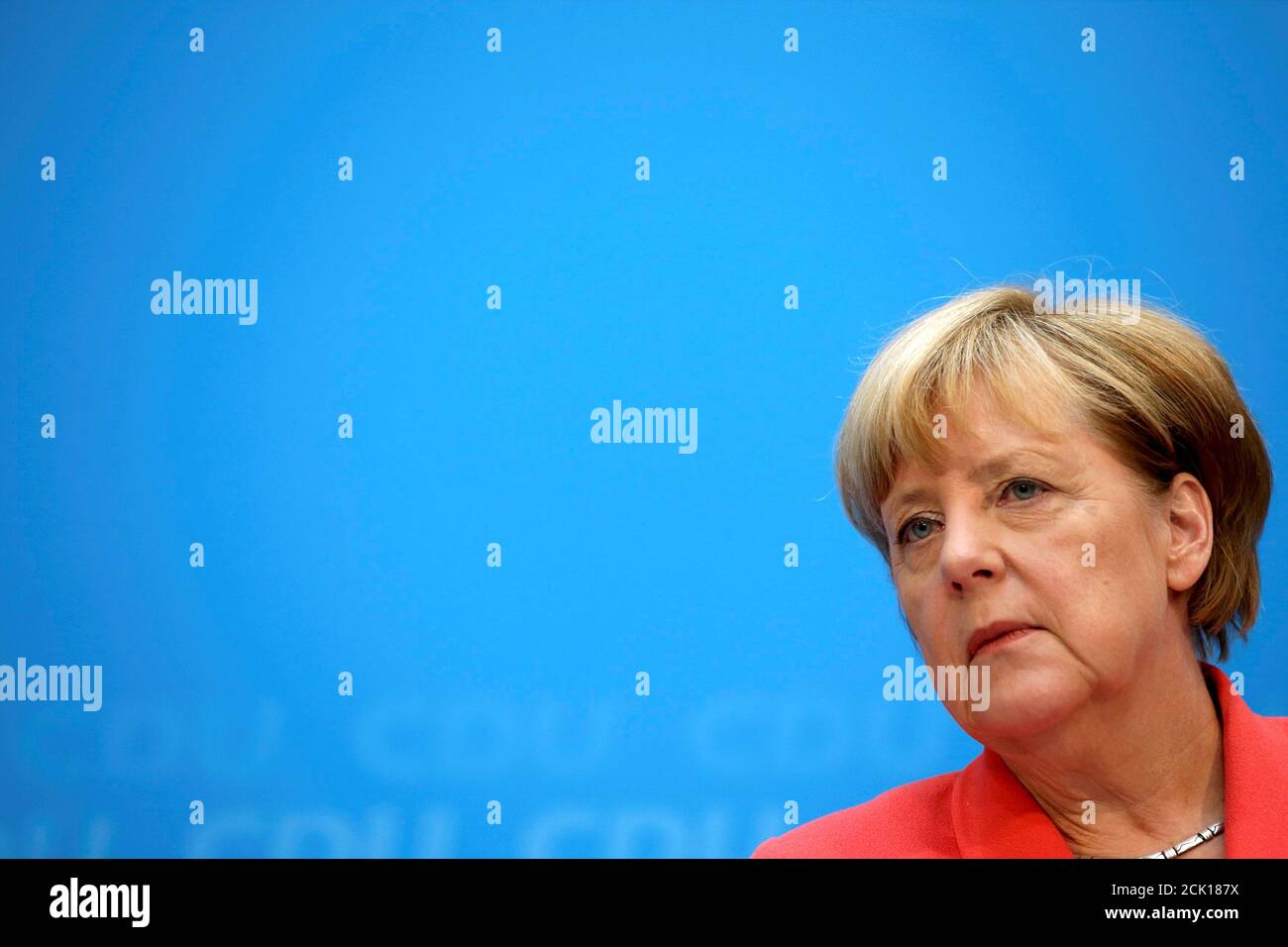 German Chancellor and chairwoman of the Christian Democratic Union (CDU) Angela Merkel addresses a news conference in Berlin, Germany September 19, 2016.    REUTERS/Fabrizio Bensch Foto Stock