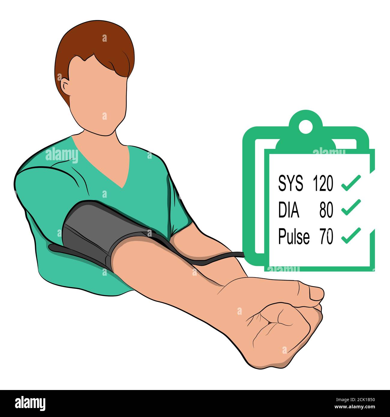 Un uomo che misura il concetto di pressione del vettore di misurazione della pressione sanitaria disegno grafico dell'illustrazione Illustrazione Vettoriale