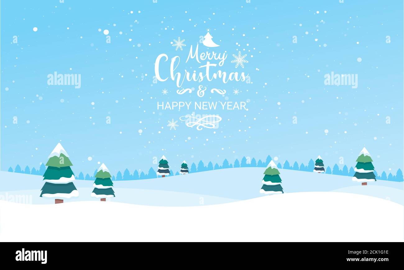 Paesaggio invernale con abeti e neve. Buon Natale e felice anno nuovo background Illustrazione Vettoriale