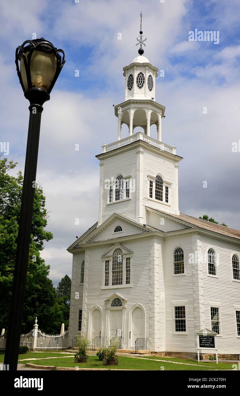 Prima chiesa Congregazionale di Bennington con lamppost.Old Bennington.Bennington.Vermont.USA Foto Stock