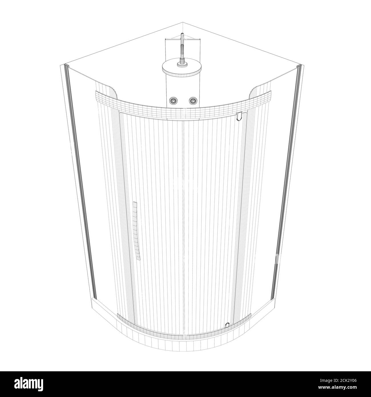 Cabina doccia wrieframe da linee nere isolate su sfondo bianco. Vista isometrica. 3D. Illustrazione vettoriale Illustrazione Vettoriale